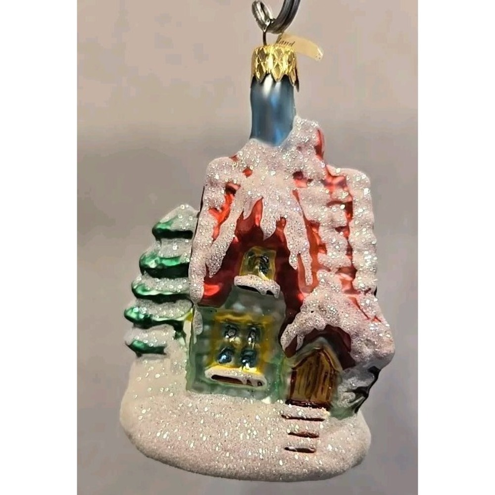 Polish Glass Ornament hand painted Christmas Cottage Radko Inspired Poland